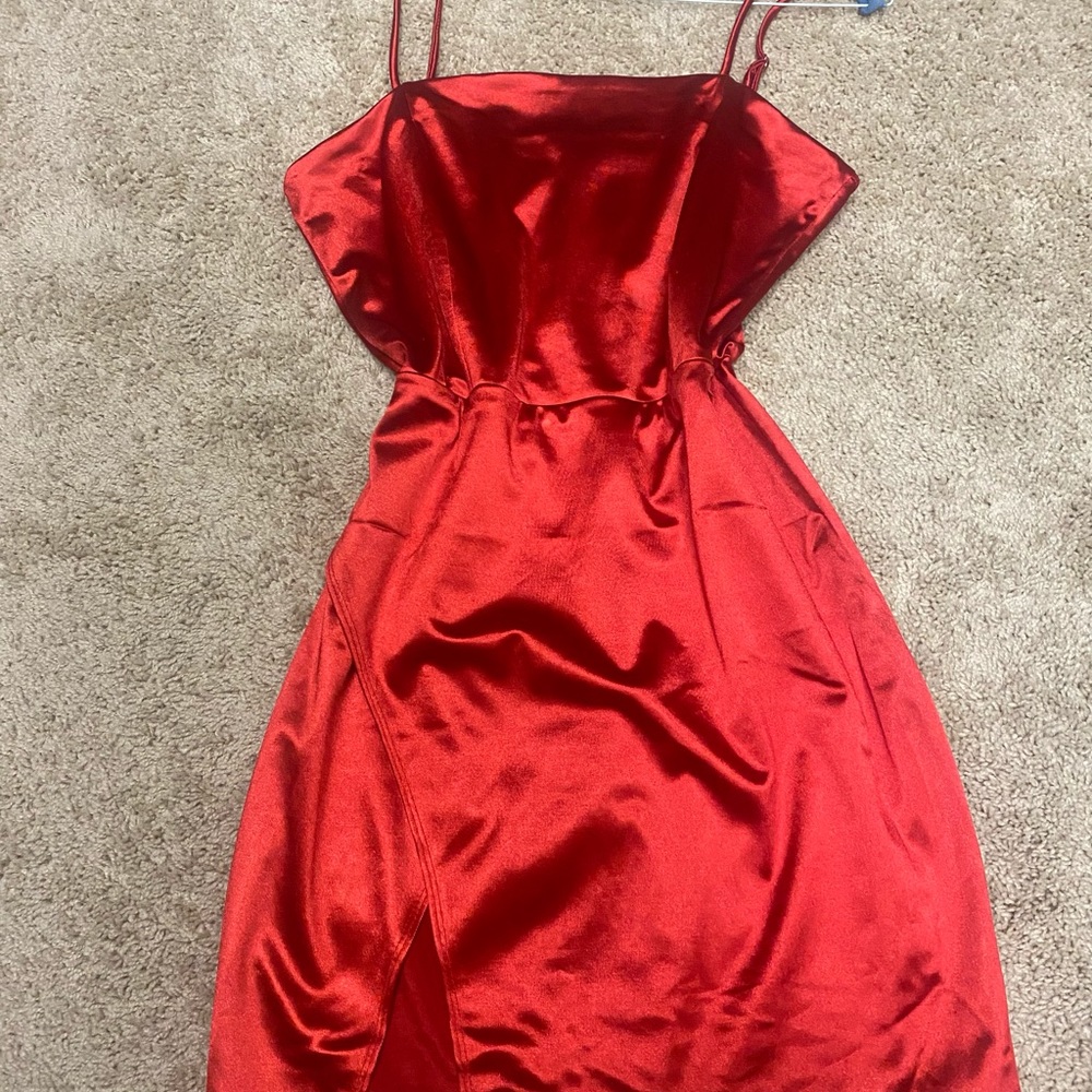 Scarlet Red Women’s Silk Mini Slit Dress